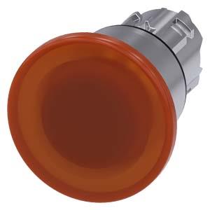 Botão cogumelo, iluminado, 22mm, redondo, metal, alto brilho, âmbar