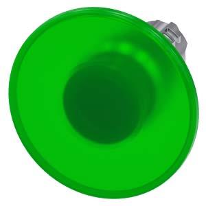 Botão cogumelo, iluminado, 22mm, redondo, metal, alto brilho, verde, 60mm
