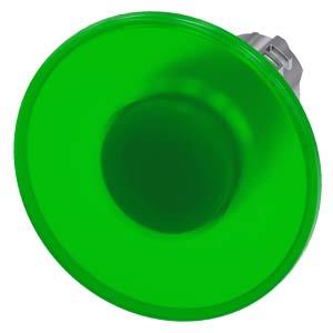 Botão cogumelo, iluminado, 22mm, redondo, metal, alto brilho, verde, 60mm