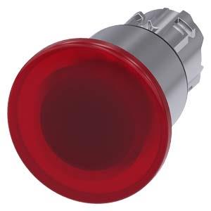 Botão cogumelo, iluminado, 22mm, redondo, metal, brilhante, vermelho, 40mm