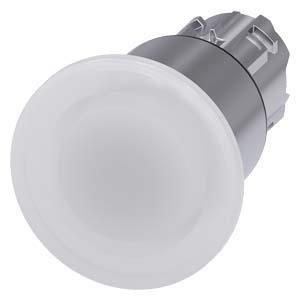 Botão cogumelo, iluminado, 22mm, redondo, metal, alto brilho, branco, 40mm