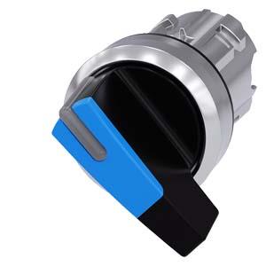 Interruptor com manípulo, iluminável, 22mm, redondo, metal, alto brilho, azul