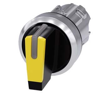 Interruptor com manípulo iluminável, 22mm, redondo, metal, alto brilho, amarelo