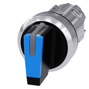 Interruptor com manípulo, iluminável, 22mm, redondo, metal, alto brilho, azul
