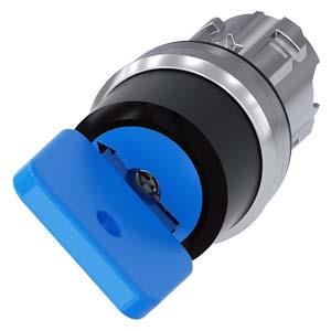 Interruptor de chave O.M.R, 22mm, redondo, metal, alto brilho, azul, retirada da chave O