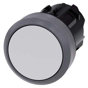 Botão de pressão, 22mm, redondo, plástico, com anel frontal de metal, branco