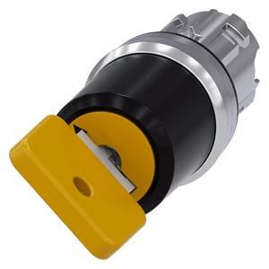 Interruptor de chave O.M.R, 22mm, redondo, metal, alto brilho, amarelo, retirada da chave I