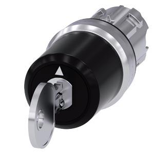 Interruptor de chave Siemens, C, c/ monitoramento, 22mm, redondo, metal, alto brilho, retirada I+O+II