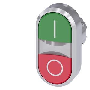 Botão de pressão duplo, iluminado, 22mm, redondo, metal, alto brilho, verde: I, vermelho: O