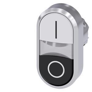 Botão de pressão duplo, lum., 22mm, redondo, metal, brilhante, branco: I, preto: O