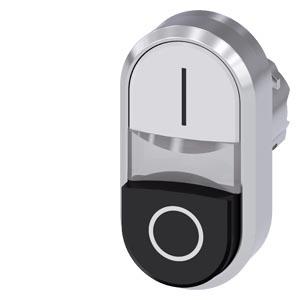 Botão de pressão duplo, lum., 22mm, redondo, metal, brilhante, branco: I, preto: O