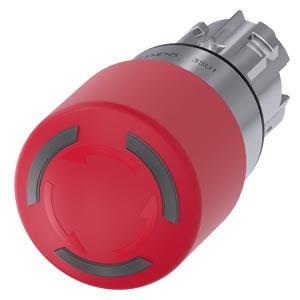 Botão cogumelo de parada de emergência, iluminado, 22mm, redondo, metal, brilhante, vermelho, 30mm