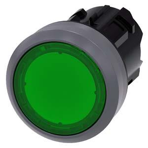 Botão de pressão, iluminado, 22mm, redondo, anel frontal de metal, verde, botão de pressão