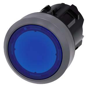 Botão de pressão, iluminado, 22mm, redondo, anel frontal de metal, azul, botão de pressão