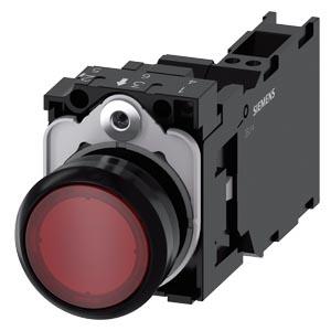 Botão de pressão, iluminado, 22mm, redondo plástico, vermelho, 1NA+1NF, 230V CA