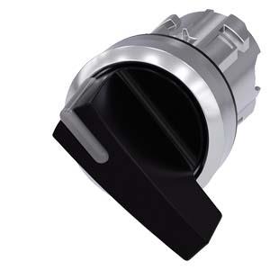 Interruptor com manípulo iluminável, 22mm, redondo, metal, alto brilho, preto, manípulo longo