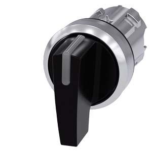 Interruptor com manípulo iluminável, 22mm, redondo, metal, alto brilho, preto, manípulo longo