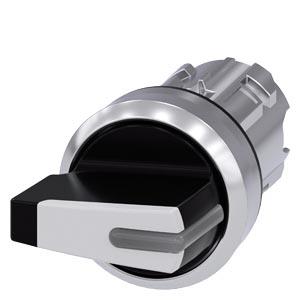 Interruptor com manípulo iluminável, 22mm, redondo, metal, alto brilho, branco, manípulo curto
