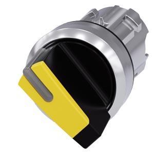 Interruptor com manípulo iluminável, 22mm, redondo, metal, alto brilho, amarelo, manípulo curto