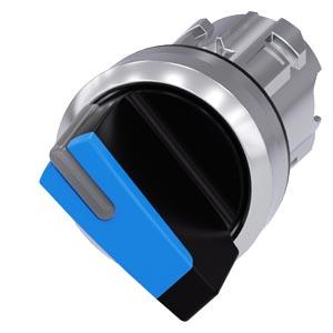 Interruptor com manípulo iluminável, 22mm, redondo, metal, alto brilho, azul, manípulo curto