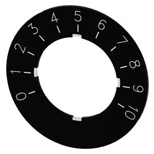 Placa de identificação para potenciômetro, placa preto, inscrição branco, 0-10
