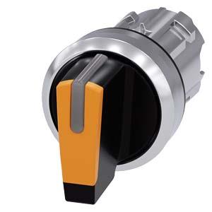 Interruptor com manípulo iluminável, 22mm, redondo, metal, alto brilho, âmbar, manípulo curto