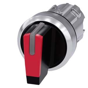 Interruptor com manípulo, iluminável, 22mm, redondo, metal, alto brilho, vermelho, manípulo, curto