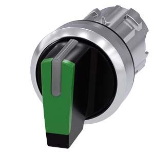 Interruptor com manípulo, iluminável, 22mm, redondo, metal, alto brilho, verde, manípulo, curto
