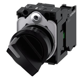 Interruptor com manípulo, iluminável, 22mm, redondo, plástico, preto, 1NA