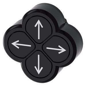 Botão quádruplo, 22 mm, redondo, plástico, preto, botões, planos