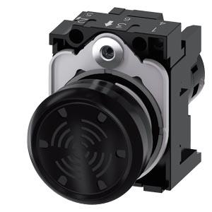 Indicador acústico, 22mm, redondo plástico, preto, som contínuo 4,5 kHz, 230V CA