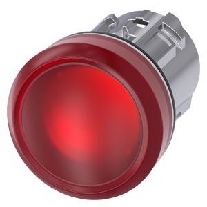 Sinalizador luminoso, 22mm, redondo, metal, alto brilho, vermelho, lente plana