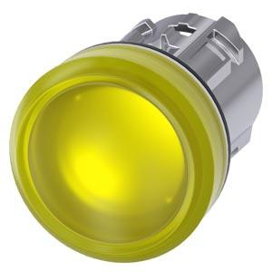 indicador luminoso, 22 mm, redondo, metal, de alto brilho, amarelo, lente, plano