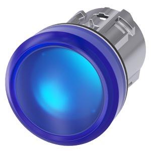 indicador luminoso, 22 mm, redondo, metal, de alto brilho, azul, lente, plano