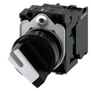 Interruptor com manípulo, iluminável, 22 mm, redondo, plástico, branco, verde, 1NA
