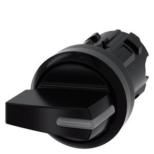 Interruptor com manípulo, iluminável, 22mm, redondo, plástico, preto, manípulo curto