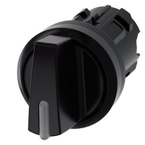 Interruptor com manípulo, iluminável, 22mm, redondo, plástico, preto, manípulo curto